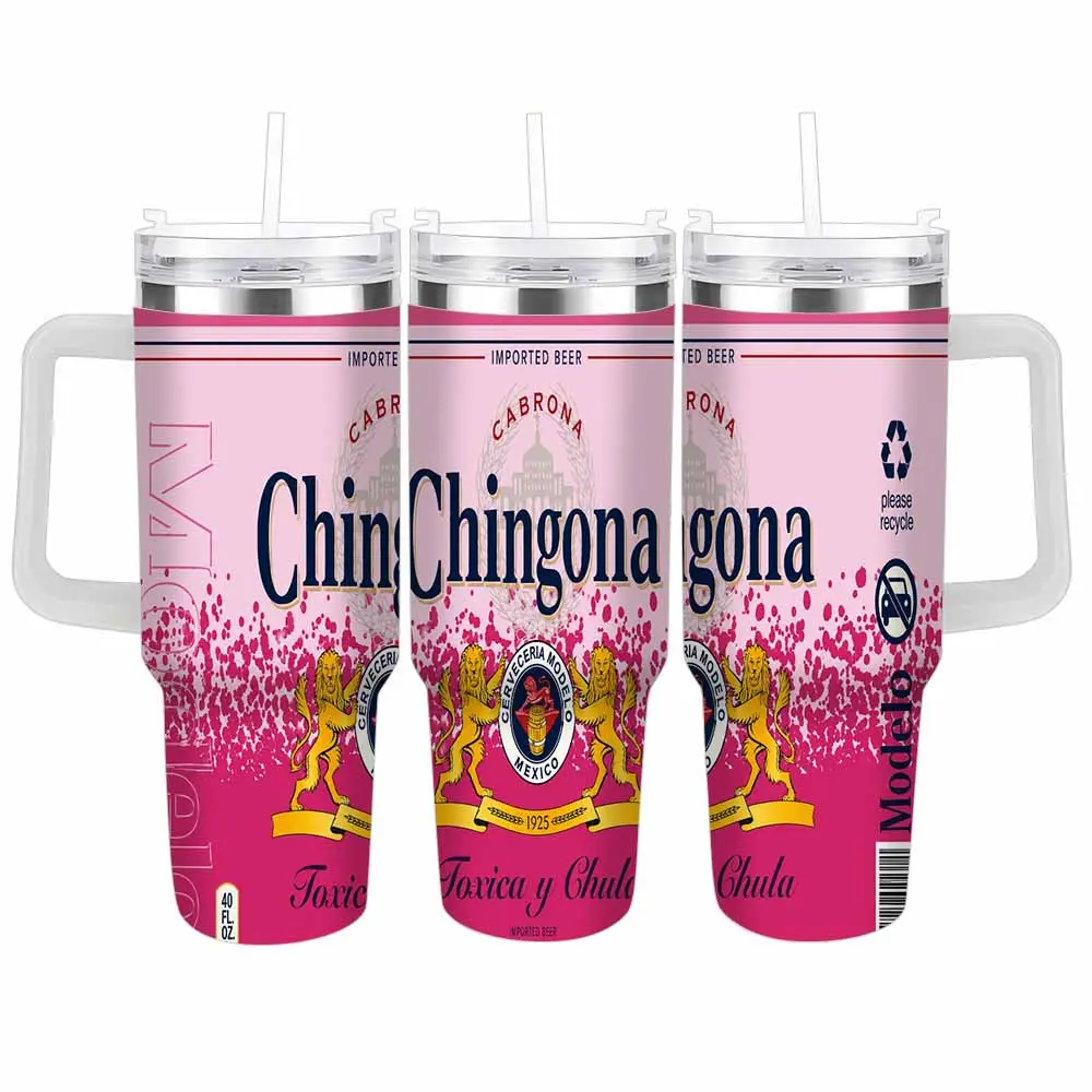 Chingona Modelo Inspired 20oz Stainless Steel Tumbler with Lid - Pink Cabrona y Chula Mexican Style Insulated Travel Mug - Double Wall Vacuum Flask for Cold Drinks