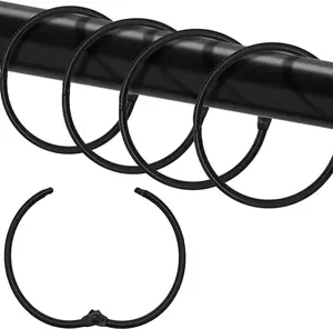 Shower Curtain Hooks Rings,24 Pcs Rustproof Metal Shower Hooks for Shower Curtain,Glide Smoothly round Shower Rings for Curtain,Shower Curtain Rings for Bathroom Shower Rod,Snap Joint Design (Black) LULARINE