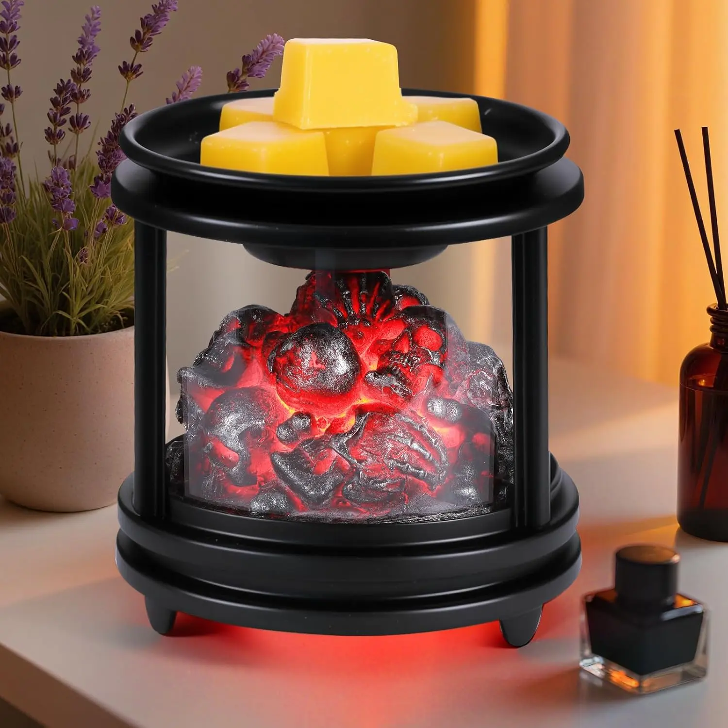 Wax Melt Warmer, Bonfire Skull Candle Wax Melter for Scented Wax Campfire Candle Melt Warmer PTC Heating, 3-in-1 Electric Wax Burner  Warmer for  Bedroom Office Gifts & Decor