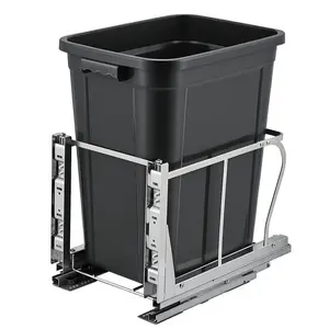 Pull Out Trash Can Under Cabinet with Soft Close Slides, Heavy Duty Under Sink Garbage Can Kit, Hidden Kitchen Waste Bin for Cabinet, Space Saving Slide Out Trash and Recycling Bin, Single or Double Bin Options