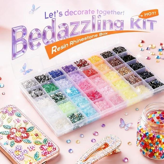 40 Color 40000Pcs Colorful DIY Resin Rhinestone Kit for Bedazzling, Resin Jelly Rhinestones for Bedazzling,Multicolor Flatback Gems for Diamond Art for Bedazzled Nail Art