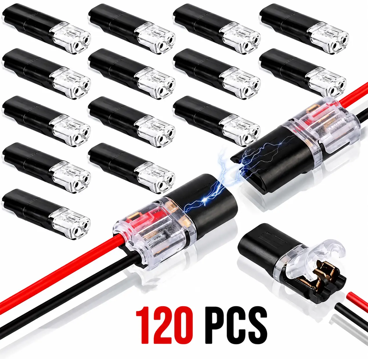 Double-Wire Plug-in Connectors for LED Strip Lights 2 Pin Design Low Voltage Wire Connectors with Locking Buckle Fast Connect Plugs  Quick-Clip Fasteners Safe Durable Heat-Resistant Polycarbonate Copper Flame-Retardant Coating