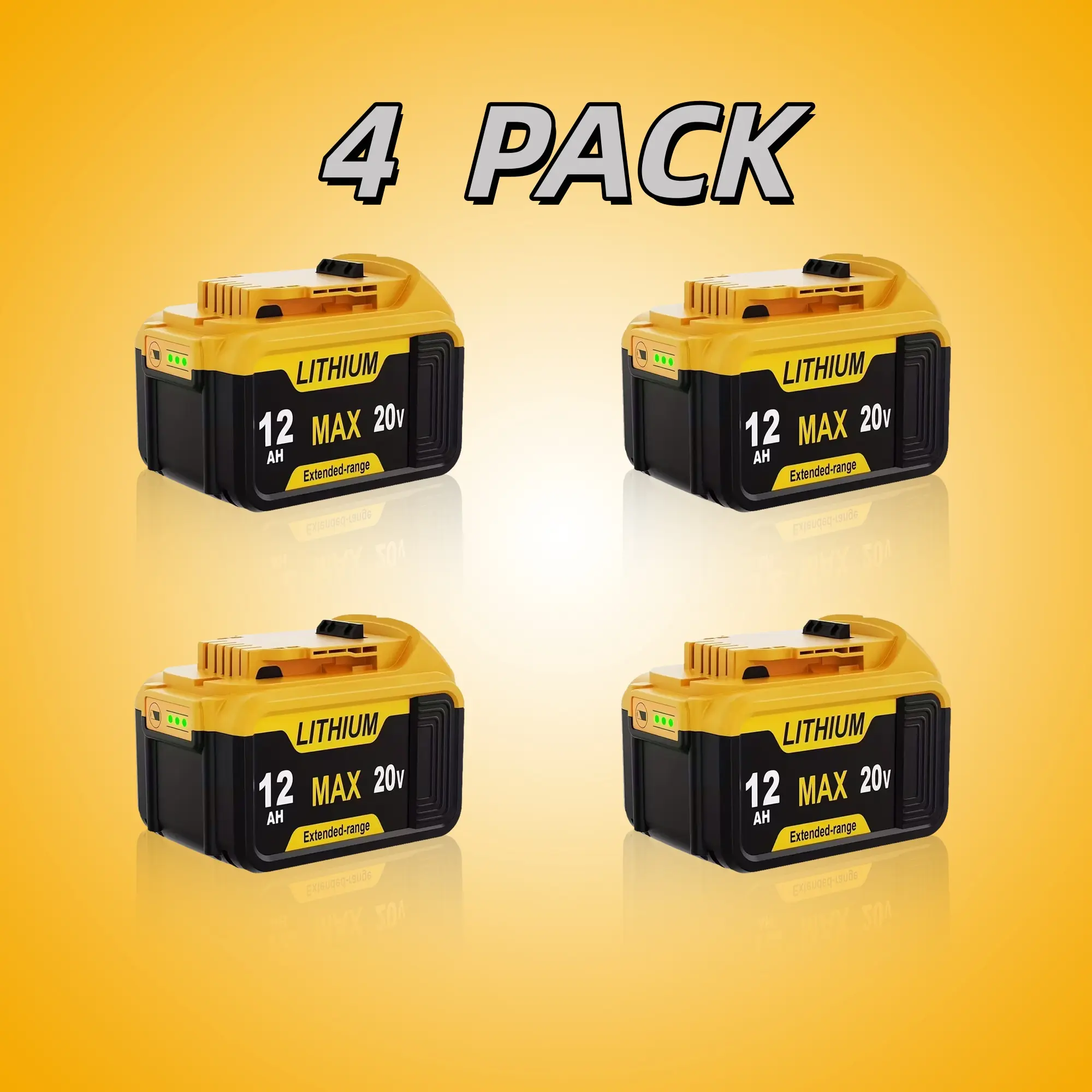 Dewalt 12.0Ah Li-ion Battery 4-Pack Replacement for Dewalt 20V/60V Flex-Volt Batteries Compatible with Dewalt 60V DCB200