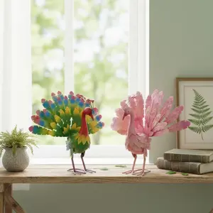 Beautiful Peacock Statue Ornament, New Metal Peacock Outdoor Statue Peacock Statue Garden Decor, Realistic Metal Peacock Lawn Decoration Outdoor Sculpture Easy DIY Assembly Peacock, Blue