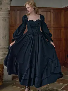 Fallen Angels Corset Dress - Classic Basque Design 100% Cotton Shell with Wavy Flounces Hem for Autumn Fashion Formal Womenswear prom dress black prom dresses