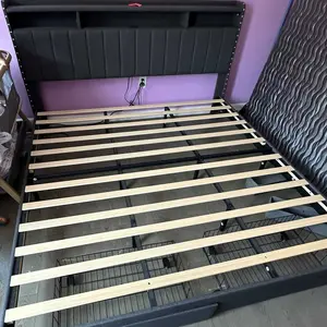 【mothersdaygift】TryLazy Furniture Bed Frame with 4 Drawers and 2 USB & 1 Type-C Charging Ports, No Mattress, Upholstered Platform Bed Frame with Storage Headboard Bed Frame,No Box Spring Needed Required Easy Assembly,Full/Queen/King