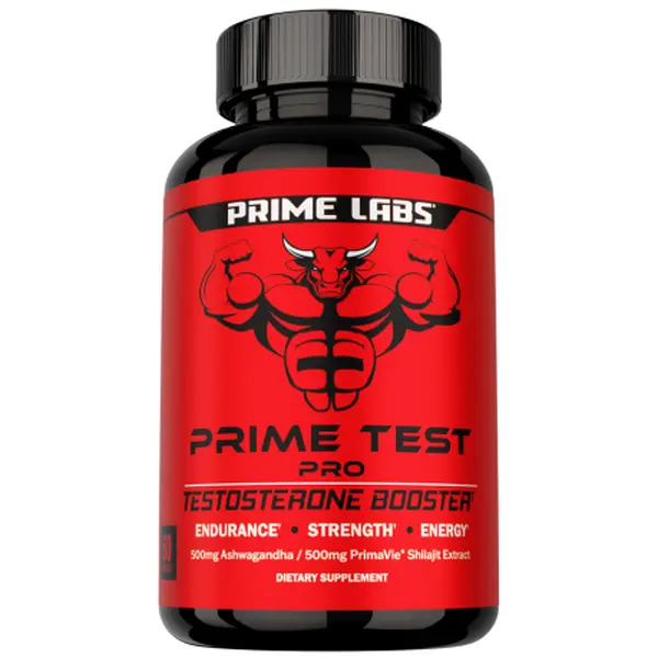 Prime Labs Prime Test Pro Testosterone Booster for Men with Ashwagandha & Shilajit - Energy, Stamina & Strength Support - 60 Capsules