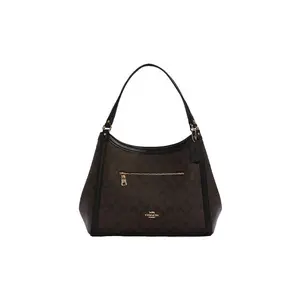Coach Kristy 32 Large Monogram Canvas and Leather Bucket Bag for Women in Dark Brown