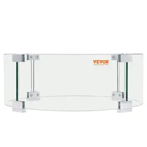 Father's Day Gift VEVOR Fire Pit Wind Guard, 23 x 23 x 8 Inch Glass Flame Guard, Round Glass Shield, 1/4-Inch Thick Fire Table, Clear Tempered Glass Flame Guard, Aluminum Alloy Feet for Propane, Gas, Outdoor