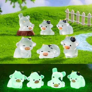 6Pcs Glow Cow Car Ornaments Set, Cute Car Decor, Colorful Semi-Transparent Design, Non-Slip Gel Base for Car and Home Use