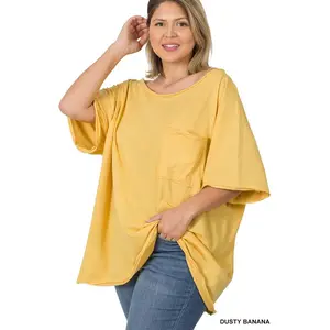 Zenana Oversized Boat Neck Tee - Cotton Top with Pocket, Boxy Fit, Womenswear, Streetwear Style, Comfortable Design
