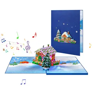 3D Foldable Christmas Card with Music & Lights, Creative Gift Greeting Card, Custom Message Card for Holiday Decor, Party Decoration, Home Ambiance