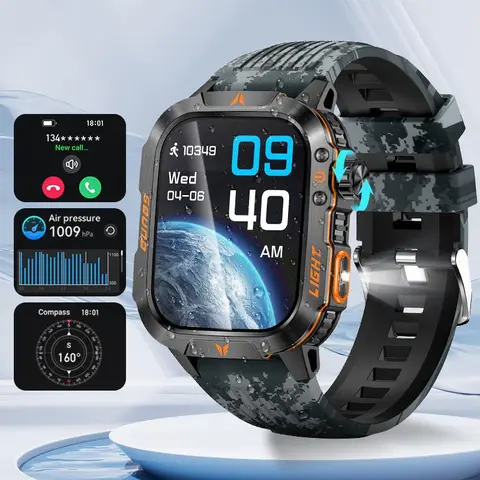 2.01-Inch Large Screen, GPS Smartwatch, Fitness Tracker, Android Watch with 100+ Sports Modes, Health Management, LED Light, Compass, 600mAh Large Battery Life, for Men & Women, Multifunctional Smartwatch, Sports Smart Watches