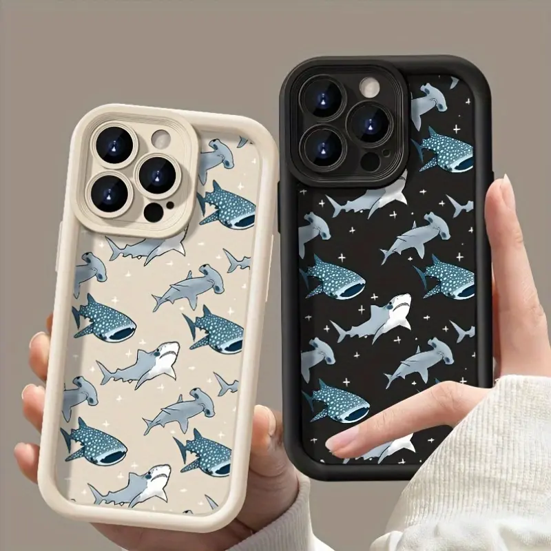 Shark Comfortable to Hold, Durable And Stylish, High Quality Protective Phone Case, Suitable for iPhone 17 16 Pro Max 15 Plus 14 13 12 11  Air X Series, Black/White Background, Camera Lens Protection, Shockproof, Anti Slip, Lightweight, TPU Material