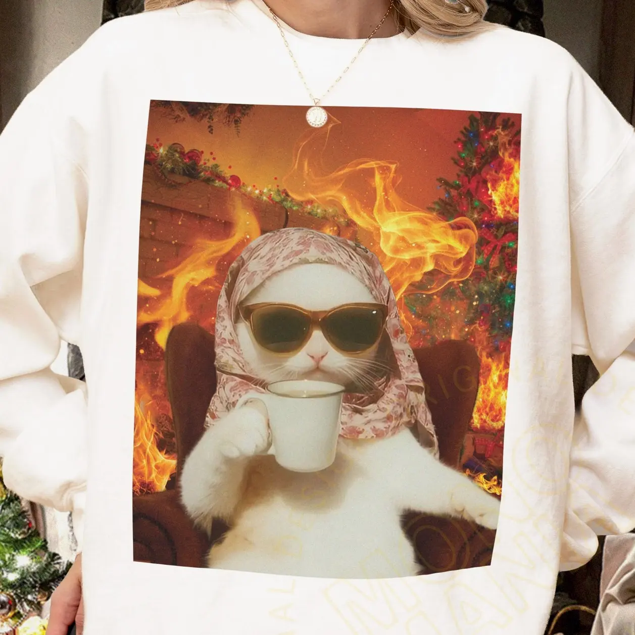Chill Cat Xmas Sweater, cat Meme ugly christmas sweater, Funny Ironic Cat, Brainrot tshirt, Y2K Joke, Weird Meme tee FNP