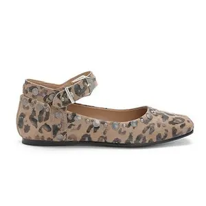 MYSTIC Animal Print Stud-Detail Ankle Strap Ballet Flats