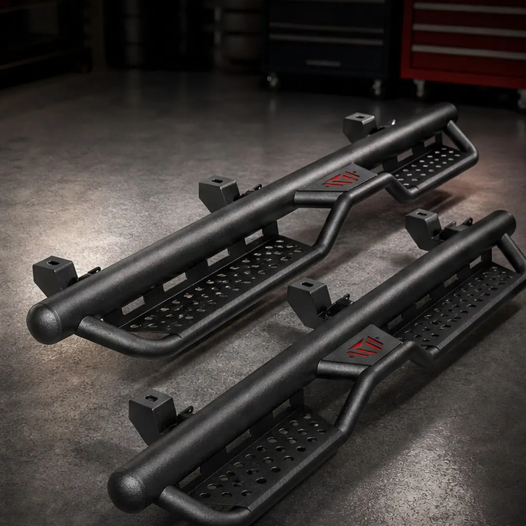 6 in Powder Coated Carbon Steel Running Boards Side Steps - Automotive Car Accessory for 2018-2026 Jeep Wrangler JL 4 Door, Black Non-Slip Step Bars with Laser-Cut Plate, 700 lb Capacity, Easy Install Welded Brackets, Off-Road Truck SUV Parts