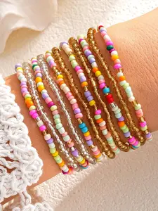11pcs Boho Colorful Seed Bead Bracelet Stack, Trendy Layered Stretch Friendship Bracelets, Y2K Rainbow Bangles, Handmade Preppy Set