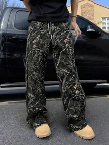 Men's Camo Print Elastic Waist Sweatpants with Stretch, Retro Street Style Design, Comfortable Fitted for Daily Wear, Casual Street Trousers