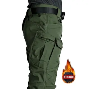 Men's Regular Fit Warm Fleece-Lined Tactical Pants, Casual Solid Color with Pockets, Thermal Wear for Winter, All-Season Comfy Woven Bottoms Streetwear