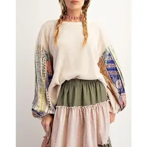 Women Sweatshirt, Long Sleeve Crew Neck Printed Patchwork Hoodie Pullover Casual Tops