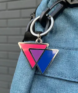 Bisexual Flag Triangles Pink Purple and Blue LGBTQ Support Pride Symbol - 1.75 inch Enamel Keychain with Keyring