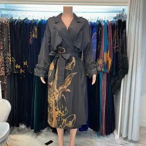 black floral design rhinestoned trench coat