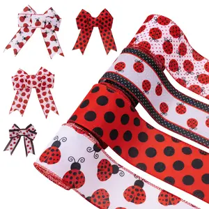 Ladybug Pattern Ribbon, Including Dot Pattern Ribbon & 1 Count Bowknot Decor, DIY Craft Ribbon Design for Gift Wrapping & Party Decoration