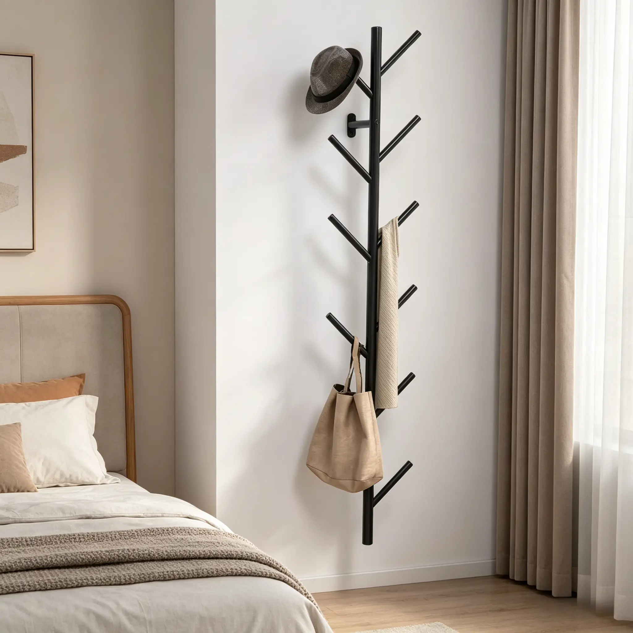 【HUOMAQFAN】 Wall-Mount Vertical Alloy Steel Hook Coat Rack - Modern Floating Home Organizer, Easy-Install Hanging Utility Racks for Entryway, Bedroom, Holds Coats, Scarves, Bags, Caps, Clothes Storage