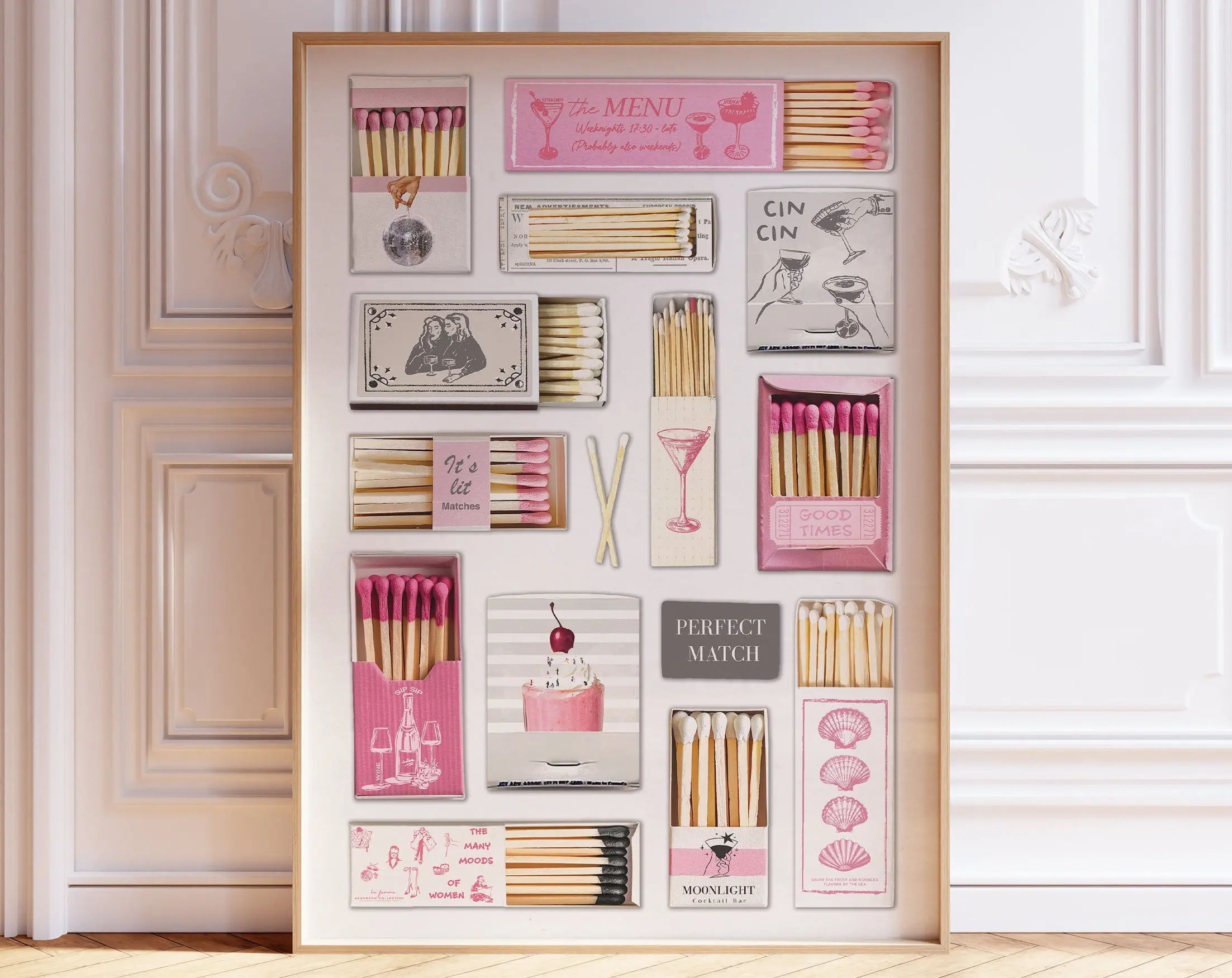 Vintage Matchbox Print, Trendy Matchbook Poster, Retro Pink Matches Wall Art, Funky Aesthetic Print for Apartment, Print On Paper, Un Frame