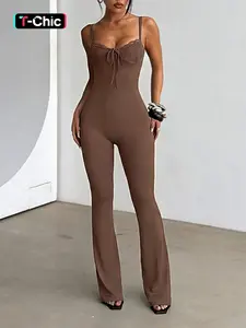 Women's Solid Color Lace Sleeveless Spaghetti Strap Jumpsuit, Minimalist Everyday Casual Comfy Fitted Tight-fitting Jumpsuit for Summer, Fashion Women's Clothing for Daily Wear, Womenswear