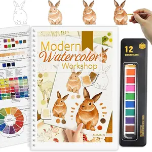 Watercolor Workbook, Watercolor Workbook Paint Book Beginner Friendly with 12 Patterns, Beginner-Friendly Watercolor Workbooks with 12 Paint Colors & Brush, Water Color Paint Set, Valentine's Day Gift