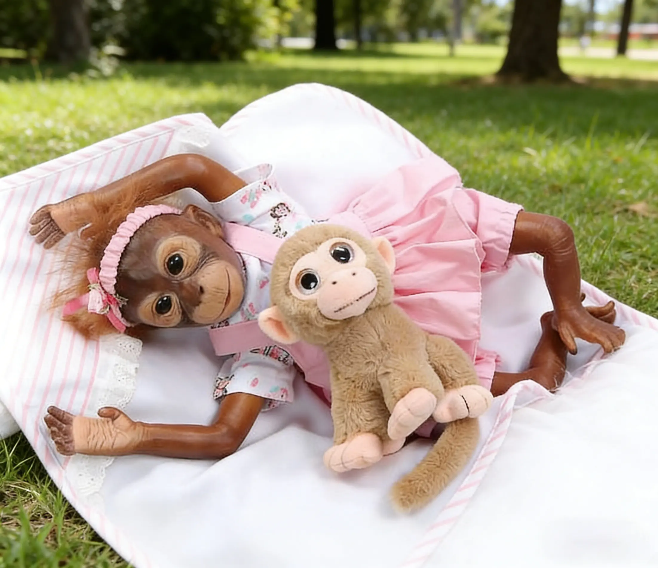 Pink Dress Reborn Baby Doll Monkey - Handmade Realistic VInyl Monkey Baby with Floral Headband, newborn baby dolls TikTok Trending Collectible Toy Gift for Kids 3+,Soft Stuffed Figure,Weight Body.
