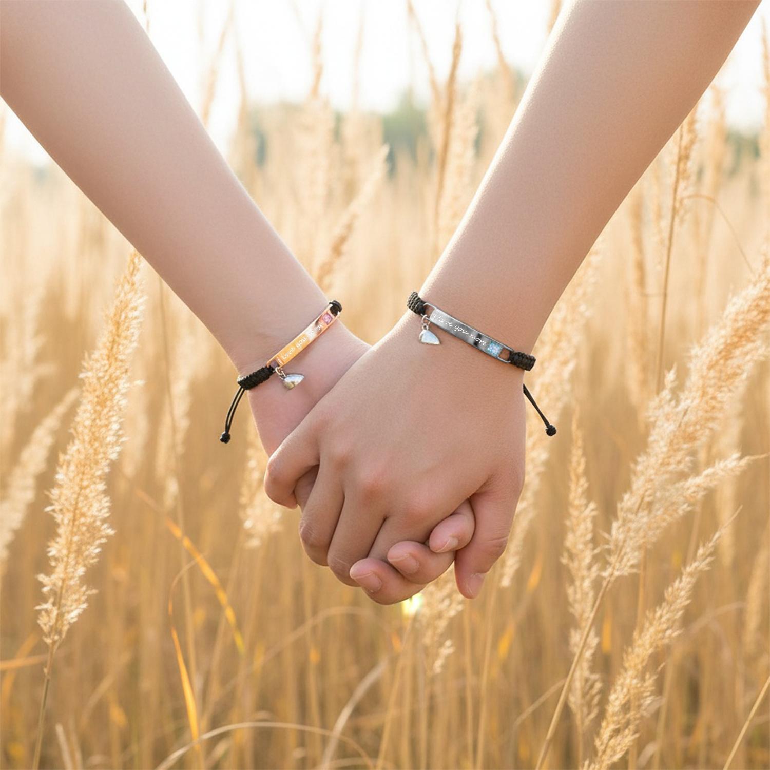 Adjustable Couple Bracelet Set, Heart Rate Bracelet, FashionBracelet for Couples, Daily Clothing Decor, Trendy All-match& Exquisite Jewelry for Birthday Love Gift, Heart Charm Bracelet