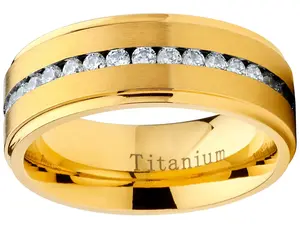 1.5 Ct. Titanium Men's Eternity Goldtone Wedding Band Ring Cubic Zirconia CZ 8MM