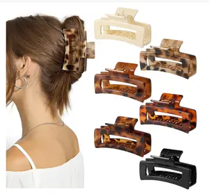 Auseibeely 6 Pcs Rectangle Tortoise Shell Claw Clip - 3.35 Inch Medium Hair Clips for Women and Girls, Non-slip Square Claw Clips for Thick/Thin Hair, Banana Jaw Clips Accessories for Gift