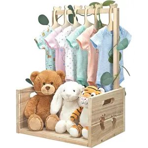 Wooden Baby Shower Crate Closet, Gift Basket with Handle, with Clothes Hanger and, Baby Shower Basket for Pregnant New Parents NO.LPL-YAKELI