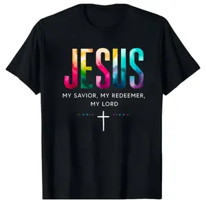 Women's Inspirational Jesus Graphic T-Shirt - Colorful Letter & Cross Print, Crew Neck Short Sleeve Top for Spring & Summer, Machine Washable Gorgeous Love