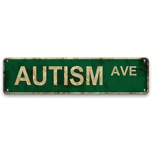 Vintage "Autism Ave" Aluminum Street Sign - Distressed Green & White Country Style, Perfect Wall Decor for Home, Bar, Cafe & Garage, Meaningful Autism Awareness Decoration