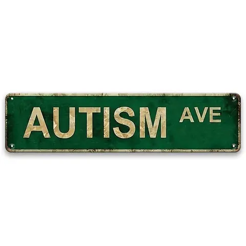 Vintage Autism Ave Metal Tin Sign, 4 x 16 Inch Distressed Green and White Wall Decor for Home, Bar, Cafe and Garage, Country Street Sign Style Metal Plaque, Garage Decor, Decorative Sign
