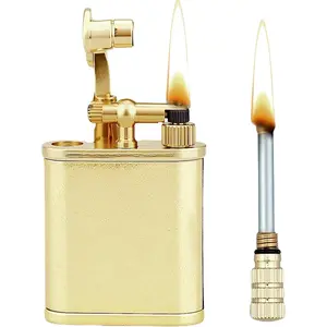 Vintage Trench Lighter 2 in 1 Permanent Match Cool Lighter Creative Auto Fire Starter Unique Birthday Choice for Men Dad Husband Gold Finish