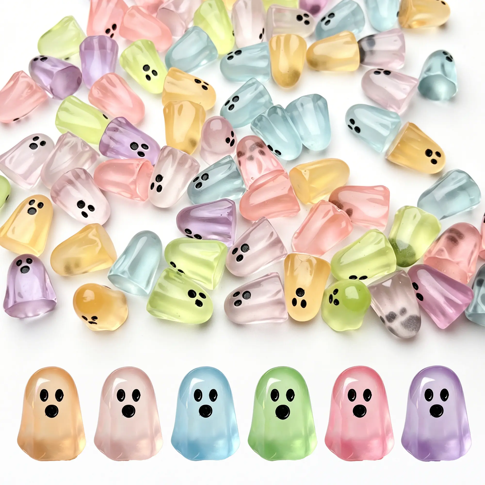 105 Pcs Luminous Glow in the Dark Mini Ghost Figurines, Halloween Tiny Resin Ghosts Figures Glow In The Dark Ghosts Bulk To Hide, Little Miniatures Statue For Plant Pot Landscape Lawn Home Party Favors Decor Multi holiday decorative cute ornament