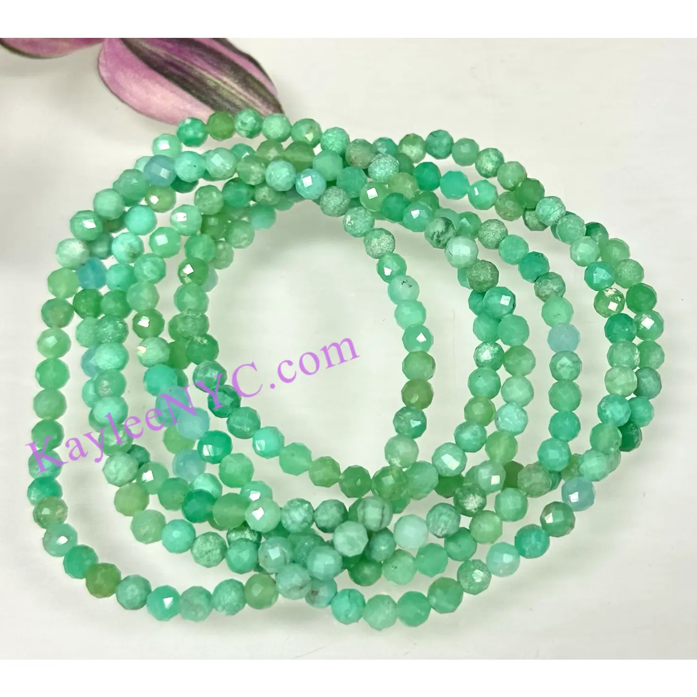 Wholesale Lot 6 Pcs 4mm Faceted Natural Chrysoprase 7.5” Crystal Healing Stretch Bracelet