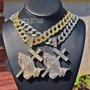 Large Jesus Cross Zirconia Hip Hop Pendant Cuban Chain Necklace for Men Women Fashion Jewelry Gold Plated Lab Simulated Diamonds 65MM X 40MM Ideal for Parties Daily Wear