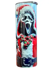 Scream Christmas Custom Designed By Amy 20oz oz 20 oz. 20oz. Skinny Straight Sublimation Tumbler - Amy's Tumbler Junkies - Your Favorite Tumbler Shop!