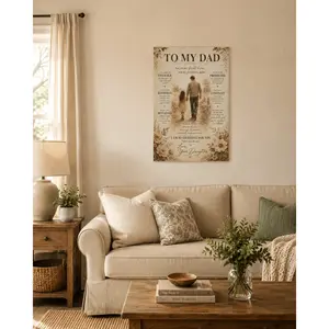 To My Dad Father‑Daughter Vintage Floral Memorial Vertical Canvas Wall Art, Warm Farmhouse Father’s Day Gift Vertical Poster