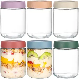 Overnight Oats Containers with Lids 16 oz Jars 6 Pack Jars with Airtight Lids, Perfect for Oats, Yogurt, Chia Pudding, Snack