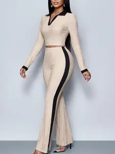 Sporty Side Stripe Long Sleeve Top and Pants Set, Casual Sportswear, Sporty Style Outfits, Comfortable and Stylish, Perfect for Daily Wear