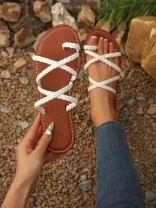 Women's Fashionable Boho Style Braided Design Flat Sandals, Casual Trendy Sandals, Fashionable Shoes for Daily Wear