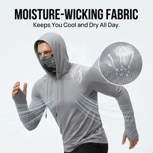6-piece set men's outdoor work sun protection clothing with sun-blocking hoodie, featuring built-in face mask and neck guard, breathable long-sleeve hoodie Athletic Outerwear Athletic Streetwear